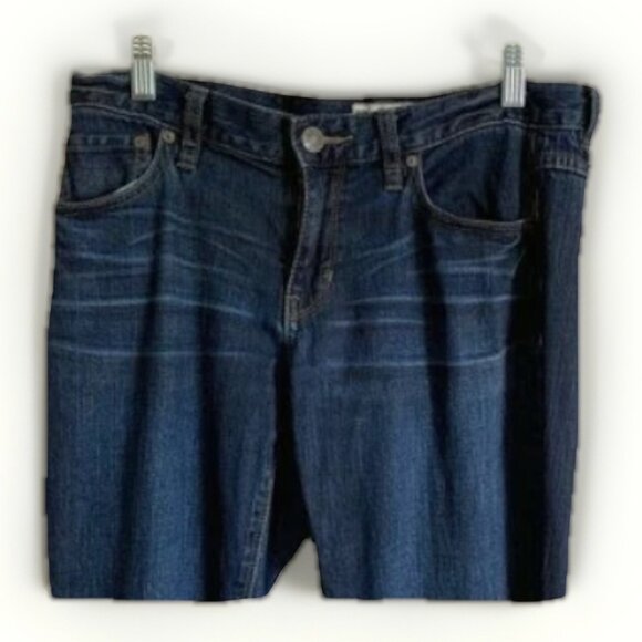 Free People Women's Dark Wash Whiskering Mid Rise Straight Jeans Sz 27 Everyday - Picture 3 of 7